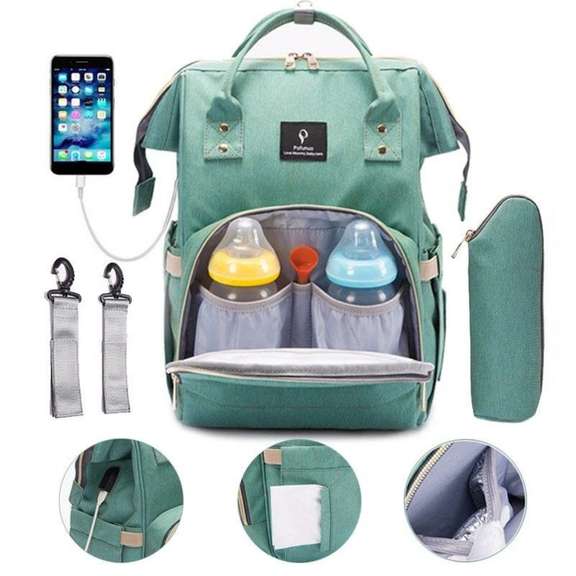 Waterproof Mummy Baby Diaper Backpack w/ USB Interface