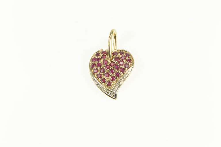 14K Yellow Gold Pave Ruby Diamond Accent Heart Love Charm/Pendant