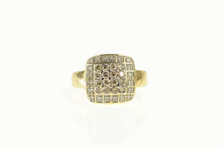 14K Yellow Gold 0.43 Ctw Diamond Square Halo Pave Statement Ring