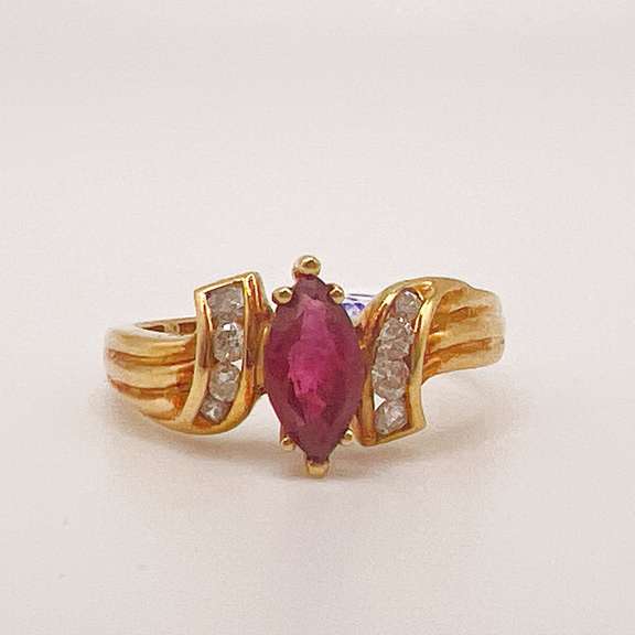 18kt Solid Yellow Gold, Ruby, & Diamond Ring