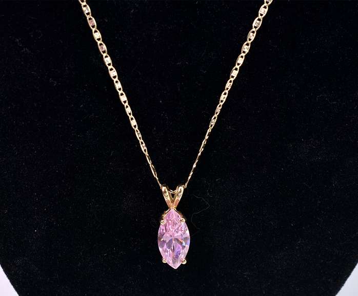 Gorgeous Pink CZ Pendant Necklace in Yellow Gold
