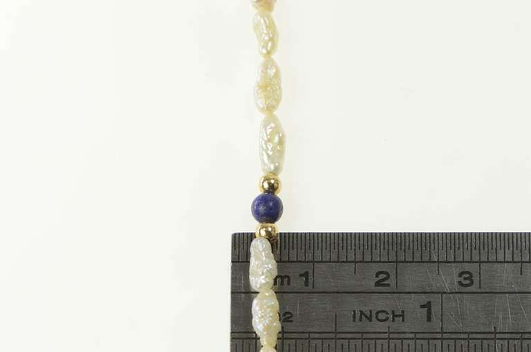 14K Yellow Gold Pearl Lapis Lazuli Beaded Classic Statement Pendant