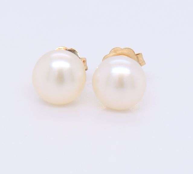 Fancy Yellow Gold 6mm Pearl Stud Earrings
