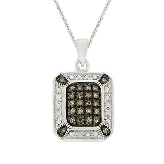 Sterling Silver 1/4 ct. TDW Champagne Diamond Rectangle Pendant