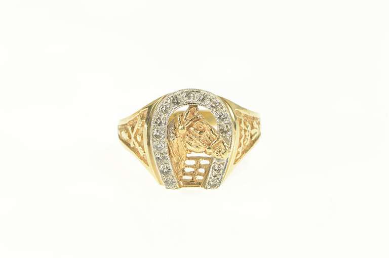 14K Yellow Gold 0.45 Ctw Diamond Horse Shoe Equestrian Men's Ring