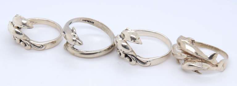 Group Lot of 4 Vintage 925 Sterling Silver Dolphin Rings