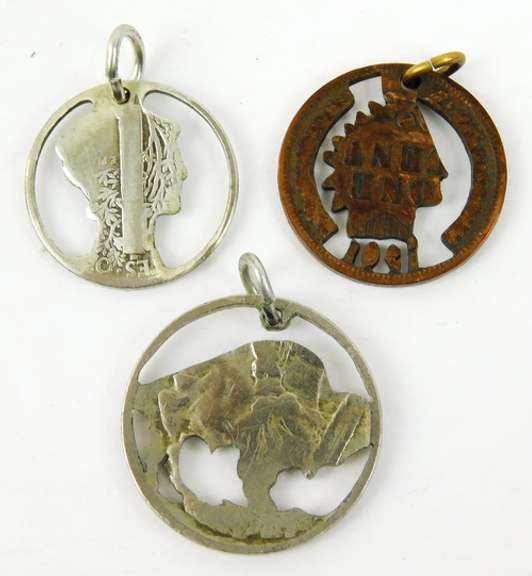 3 Early Cut-Out Coin Pendants