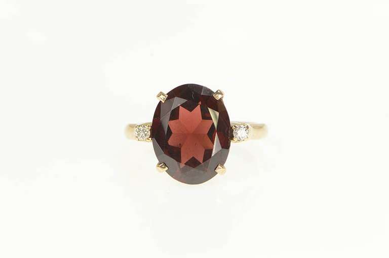 14K Yellow Gold 7.07 Ctw Oval Garnet Diamond Accent Cocktail Ring