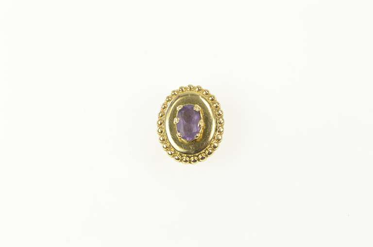 10K Yellow Gold Oval Amethyst Ornate Slide Bracelet Charm/Pendant