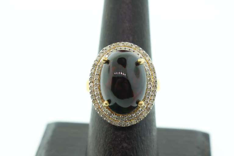 Moody Opal Ring with Gold Plated Silver and Diamond Accents