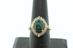 Enchanting Garden Green Opal Ring with Gold Plated Silver and Diamond Accents