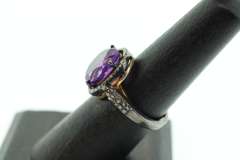 Haunting Amethyst Dark Silver Ring with Diamond Accents