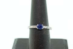 Forlorn Sapphire 18k White Gold Ring flanked with Diamonds