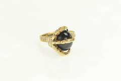 14K Yellow Gold 1940's Black Cat's Eye Dragon Eagle Claw Ring