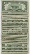 Large lot of 22 Series of 1953 $5 Blue Seal Silver Certificates