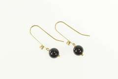 14K Yellow Gold Black Onyx Ball CZ Accent Dangle Hook Earrings