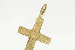 14K Yellow Gold Diamond Cut Textured Pattern Cross Symbol Pendant