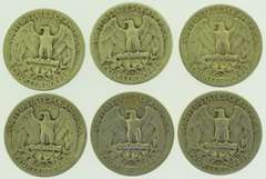 1952-S Washington Quarter US Coin lot of 6