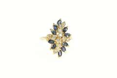 14K Yellow Gold Marquise Sapphire Diamond Cluster Bypass Ring