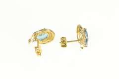 14K Yellow Gold Blue Topaz Diamond Accent Classic Stud Earrings