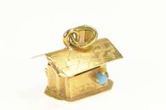 14K Yellow Gold 3D House Home Sweet Home Turquoise Charm/Pendant