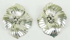Vintage Carol Felley Sterling Hibiscus Earrings, 1985