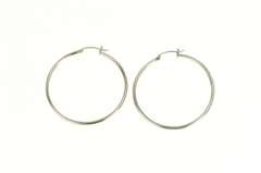 14K White Gold 41.4mm Classic Rounded Simple Hoop Earrings