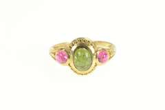 10K Yellow Gold Watermelon Tourmaline Cabochon Statement Ring