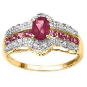 0.92ct GENUINE RUBY & 24 PCS DIAMOND 10KT SOLID YELLOW GOLD RING
