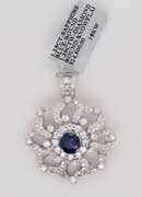 New 1.25ct Round Sapphire and 1.39ctw Diamond Snowflake Pendant in 18K