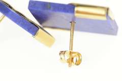 14K Yellow Gold Squared Lapis Lazuli Scalloped Geometric Earrings