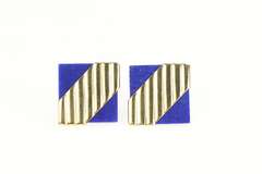 14K Yellow Gold Squared Lapis Lazuli Scalloped Geometric Earrings