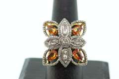 Shiny Gold Plated Silver Amber Topaz Ring with Diamonds
