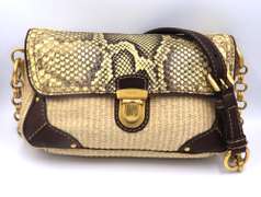 Preowned Designer Prada Straw Python Shoulder Bag