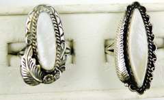 2 Navajo Sterling Mother of Pearl Rings, Sz 9.5