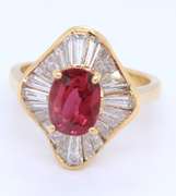 Remarkable 18kt Yellow Gold Rubellite Tourmaline and Diamond Ballerina Ring