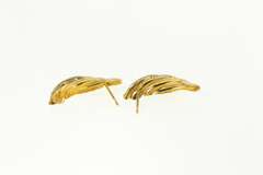 14K Yellow Gold Retro Curved Twist Design Semi Hoop Vintage Earrings