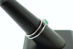 Sleek Double Row 18k White Gold Emerald Ring with Diamond Studs