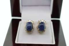 14kt Gold Plated Sterling Silver, Star Sapphire, & Diamond Earrings