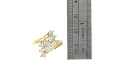 14K Yellow Gold 0.80 Ctw Diamond Cluster Statement Bypass Ring