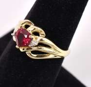 Romantic Ruby Heart and Diamond Ring in Yellow Gold