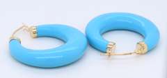 Beautiful Yellow Gold Turquoise Hoop Earrings