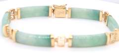 Handsome Yellow Gold Green Jade Link Bracelet