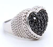 925 Sterling Silver Black and White Cubic Zirconia Heart Shaped Ring