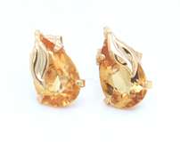 Lovely Yellow Gold Pear Citrine Stud Earrings