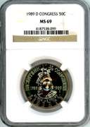 1989-D Congressional BU Silver Commemorative Half Dollar in NGC MS69