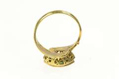 14K Yellow Gold 1950's Natural Emerald Raised Filigree Bypass Ring