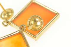 14K Yellow Gold Carved Arabic Carnelian Square Dangle Earrings
