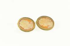 14K Yellow Gold Vintage Shell Cameo Retro Screw Back Earrings
