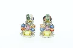 14kt Gold Plated Sterling Silver Dangling Earrings with Polychromatic Topazes & Diamond Accents